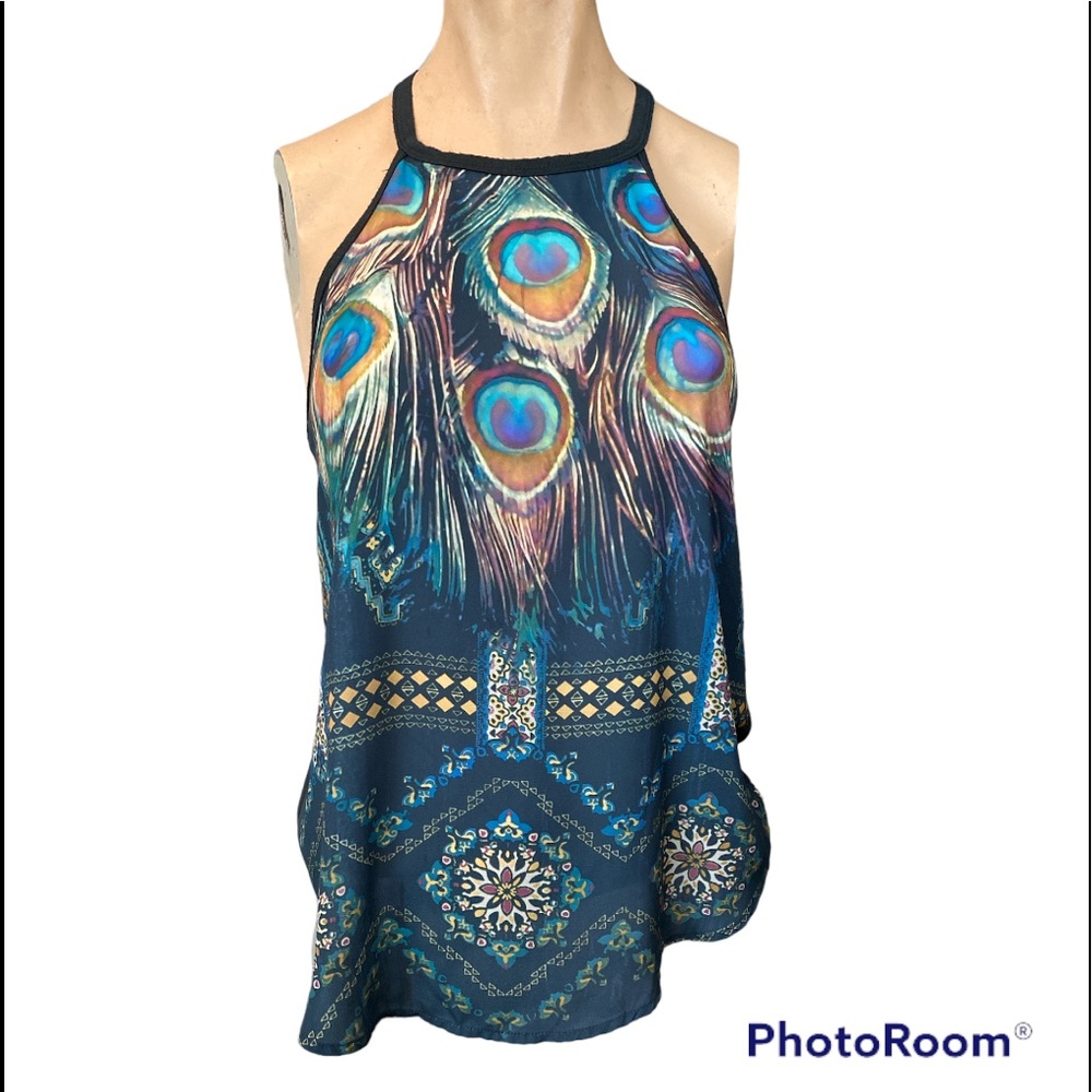 HOLLISTER Peacock Feathers Camisole cotton poly tank size Small beautiful print